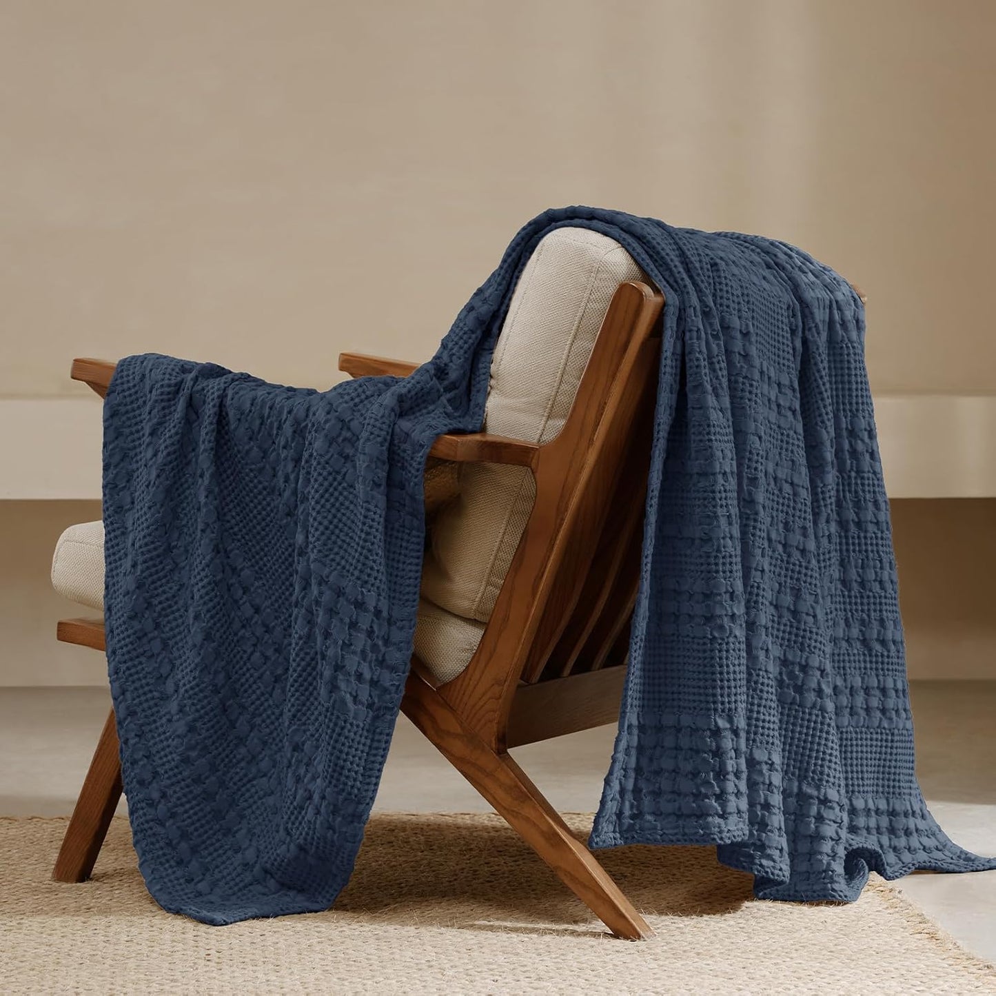 Luxury Cotton Waffle Throw Blanket | Lightweight Decorative Blanket