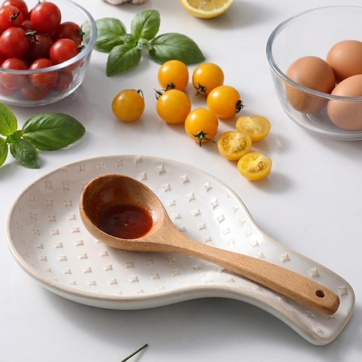 Farmhouse Ceramic Spoon Rest for Kitchen Counter