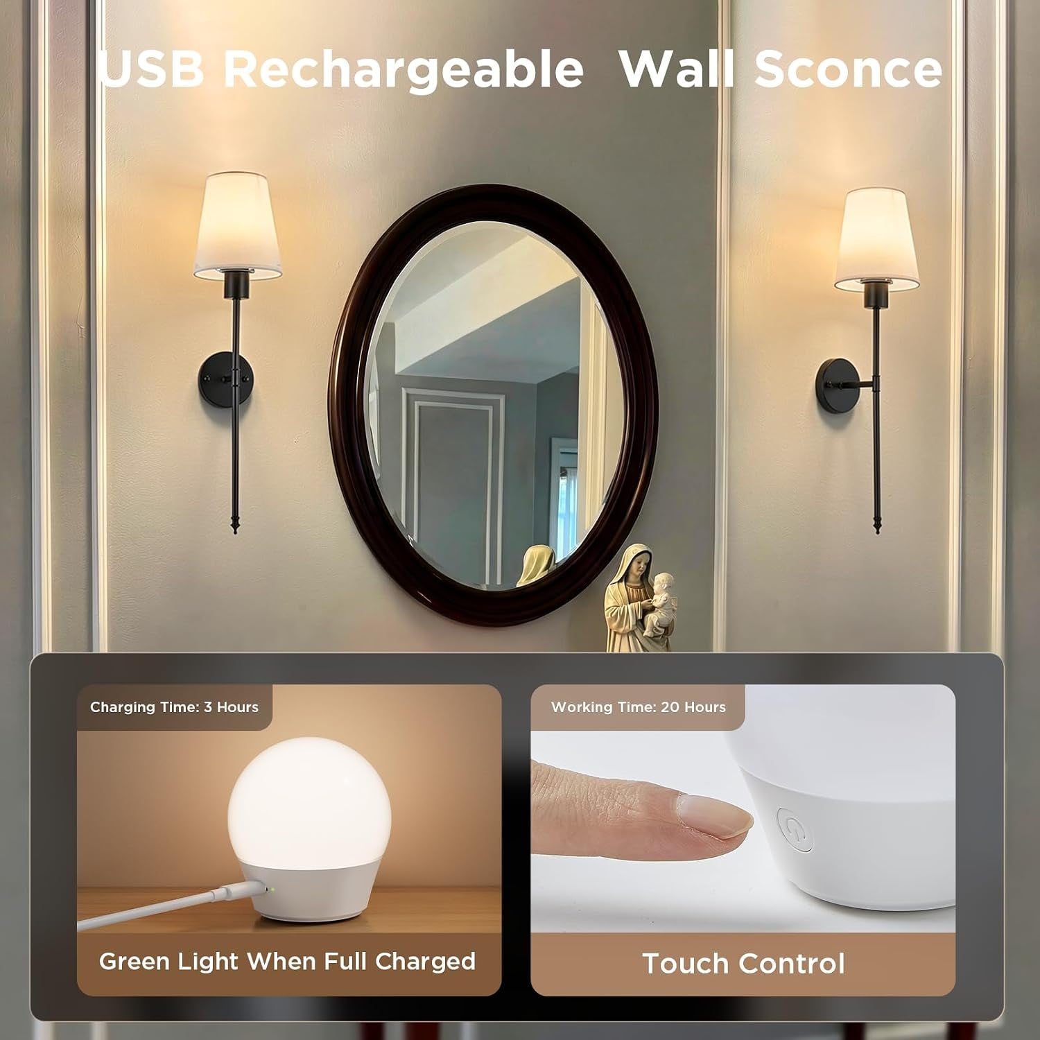 Rechargeable Wall Sconce Set | Set of 2 Wireless LED Wall Lights