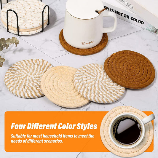 Cotton Woven Drink Coasters with Holder – Set of 8