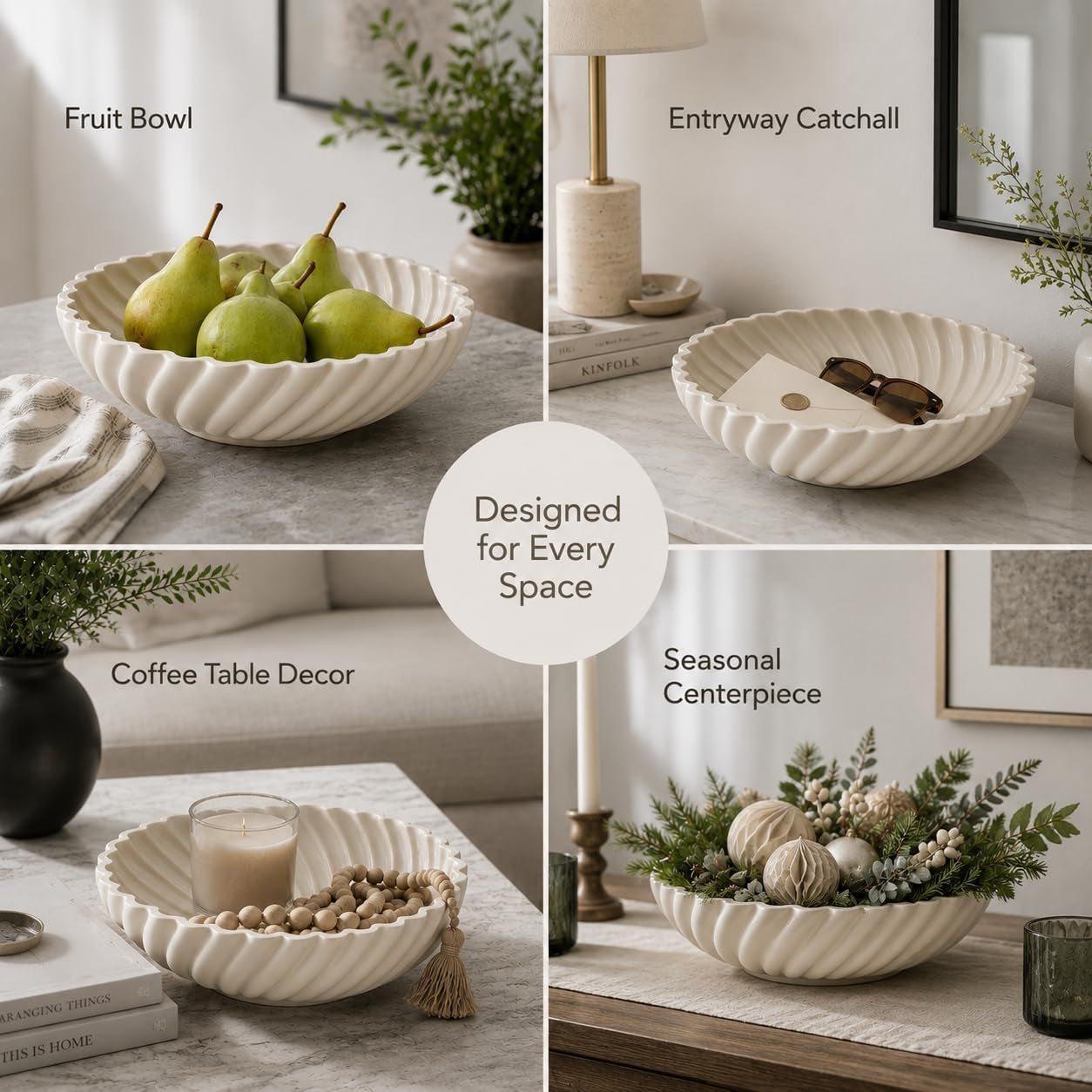 Modern Ceramic Decorative Bowl | Large Fruit & Entryway Bowl