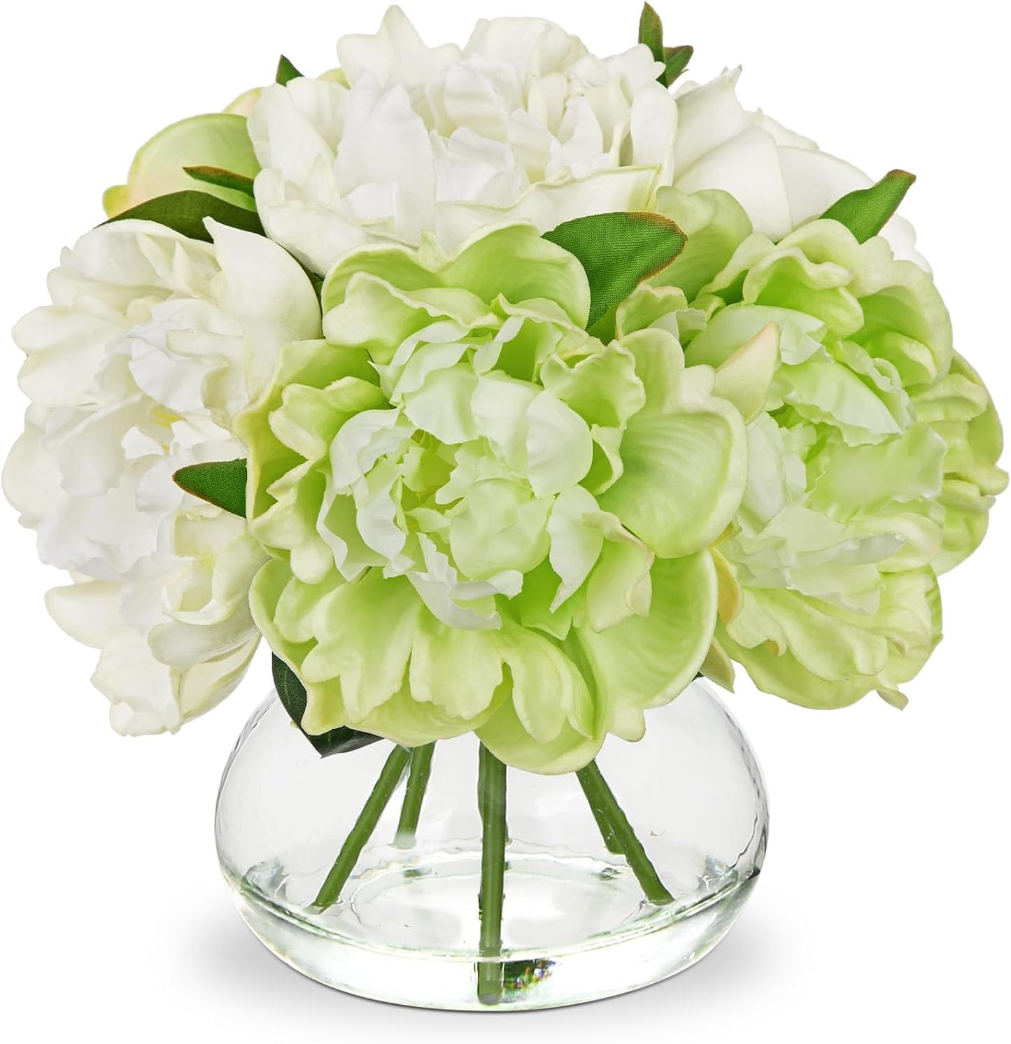 Faux White Hydrangea Arrangement in Glass Vase