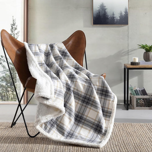 Eddie Bauer Plaid Sherpa Throw Blanket – Ultra Soft Reversible 50" x 60"