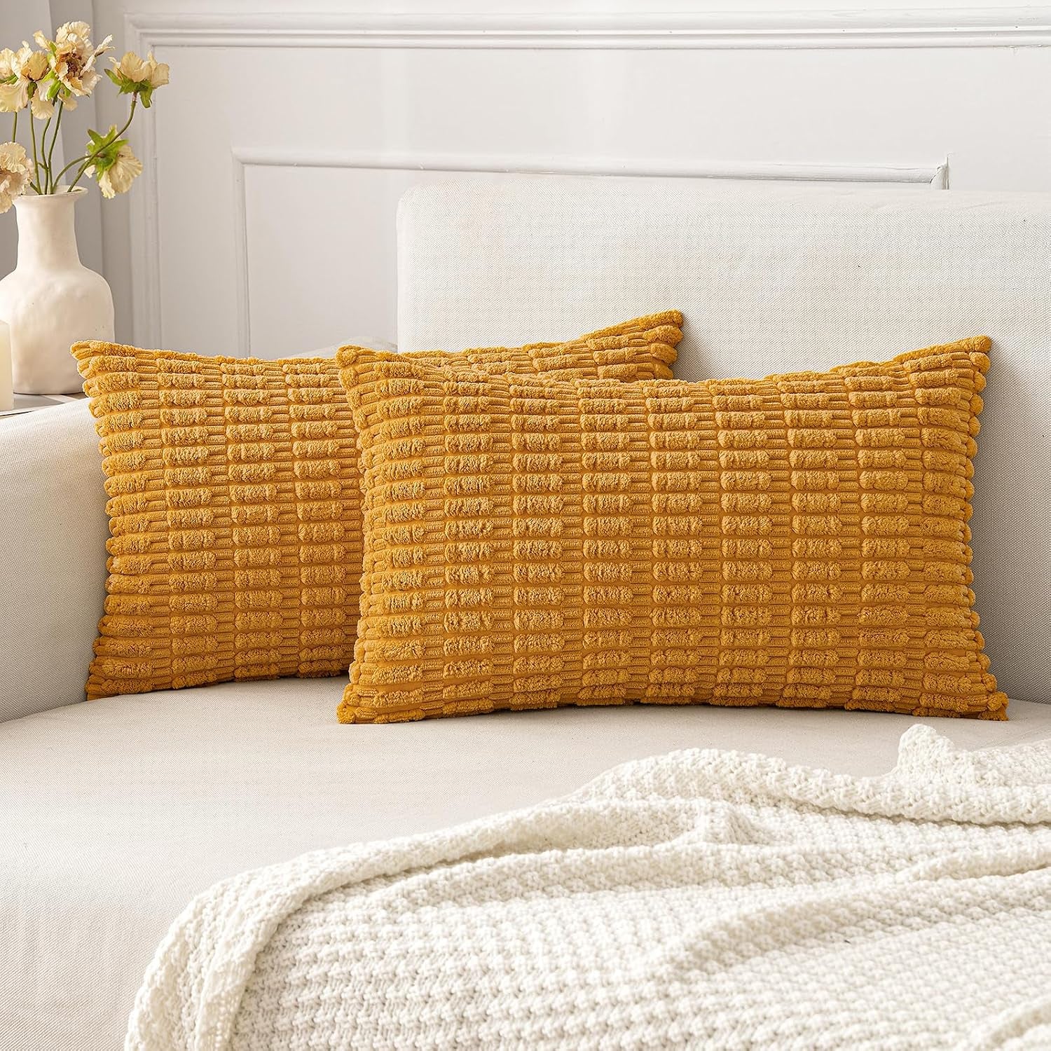 Boho Corduroy Decorative Throw Pillow Cover for Couch, Sofa & Bed