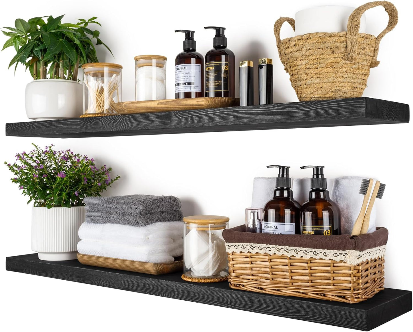 Rustic Solid Pine Floating Shelves – Set of 2