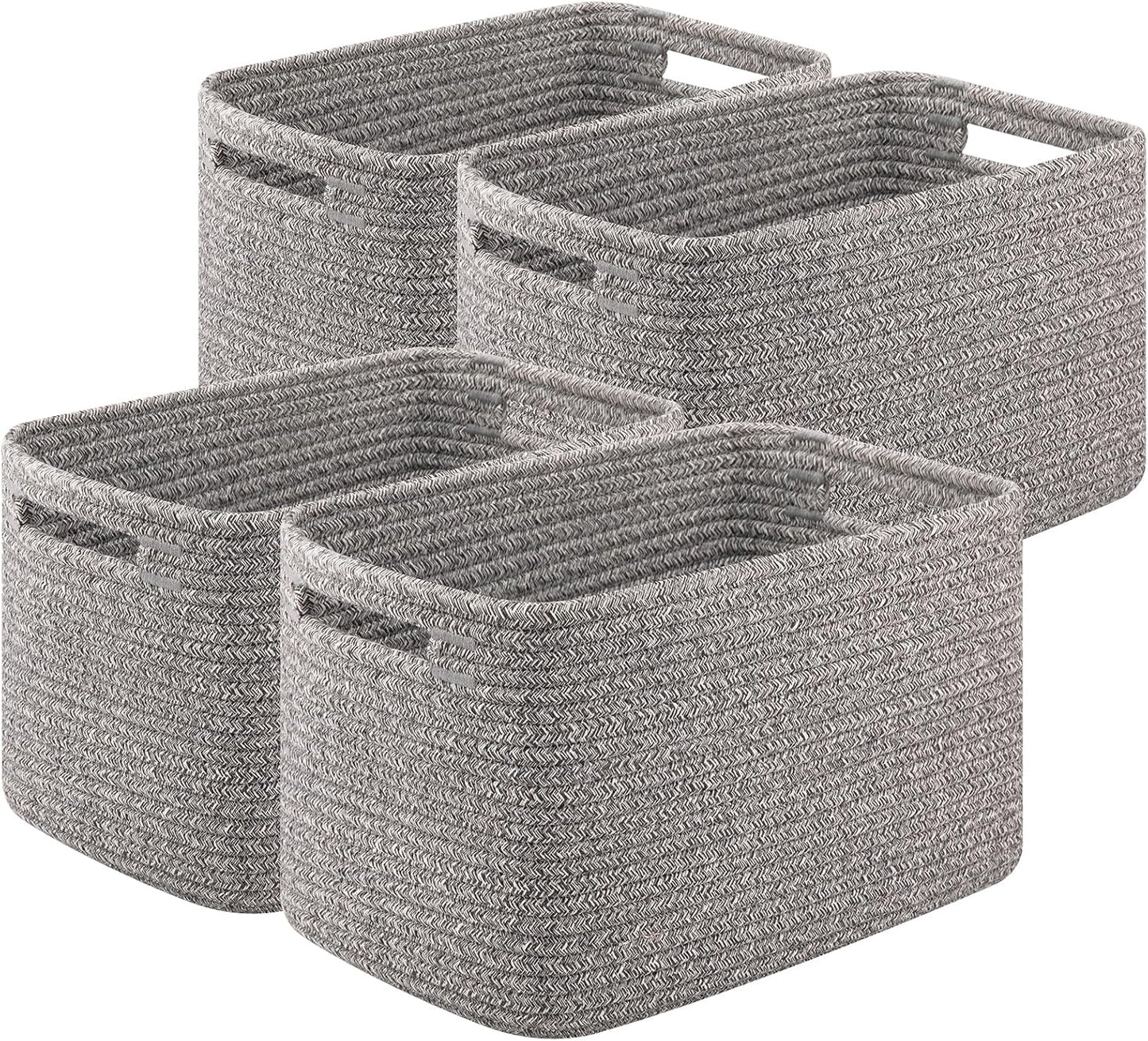 Cotton Rope Storage Baskets Set of 4 – Woven Storage Bins with Handles