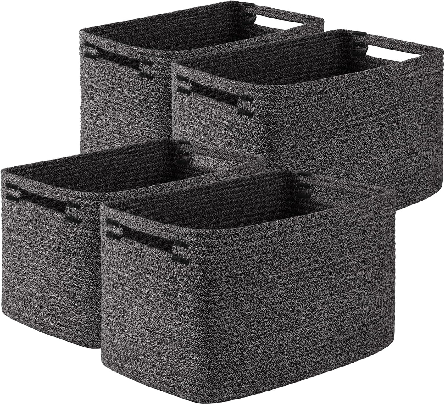 Cotton Rope Storage Baskets Set of 4 – Woven Storage Bins with Handles