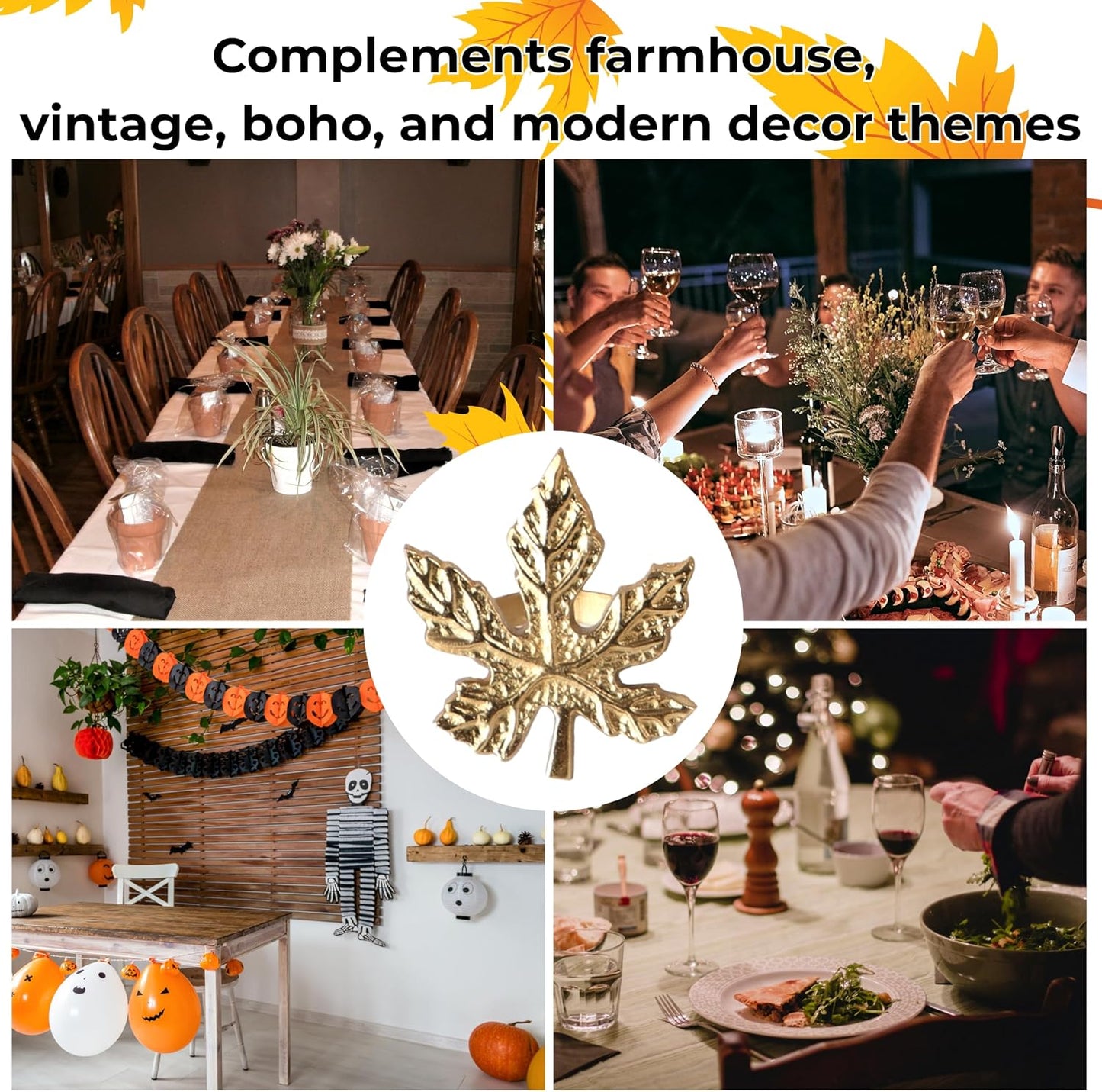 Antique Gold Leaf Napkin Rings – Set of 12