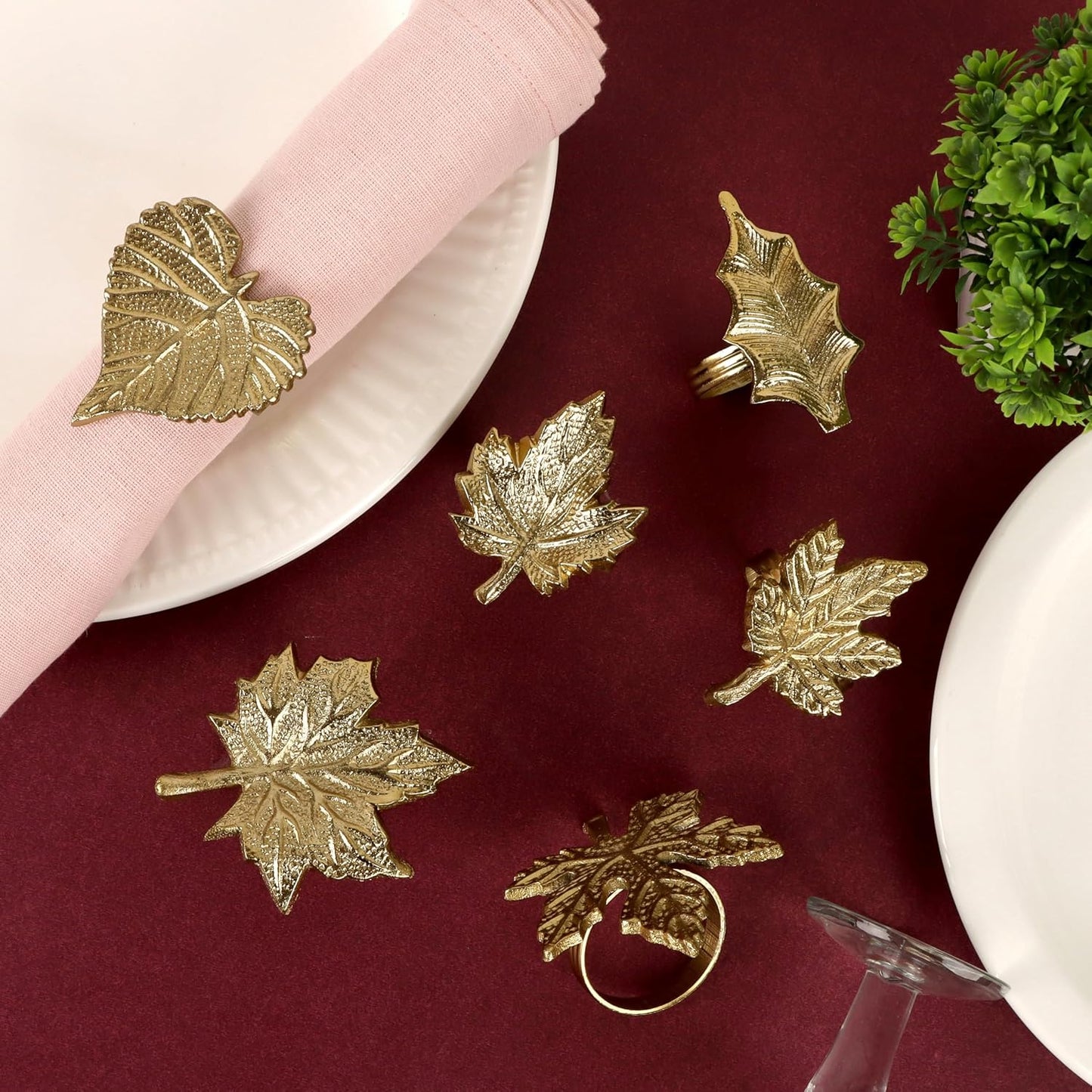 Antique Gold Leaf Napkin Rings – Set of 12