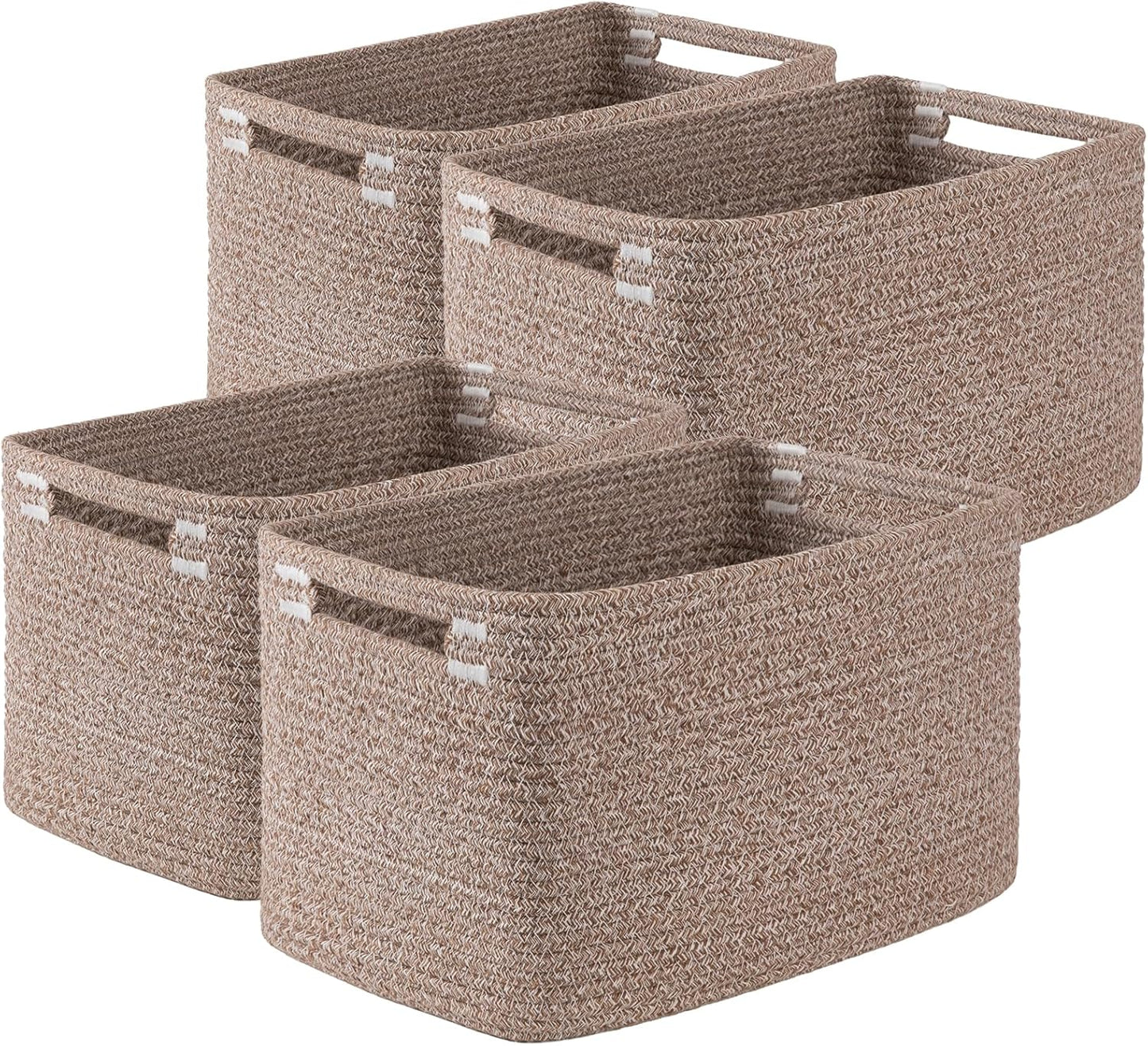 Cotton Rope Storage Baskets Set of 4 – Woven Storage Bins with Handles