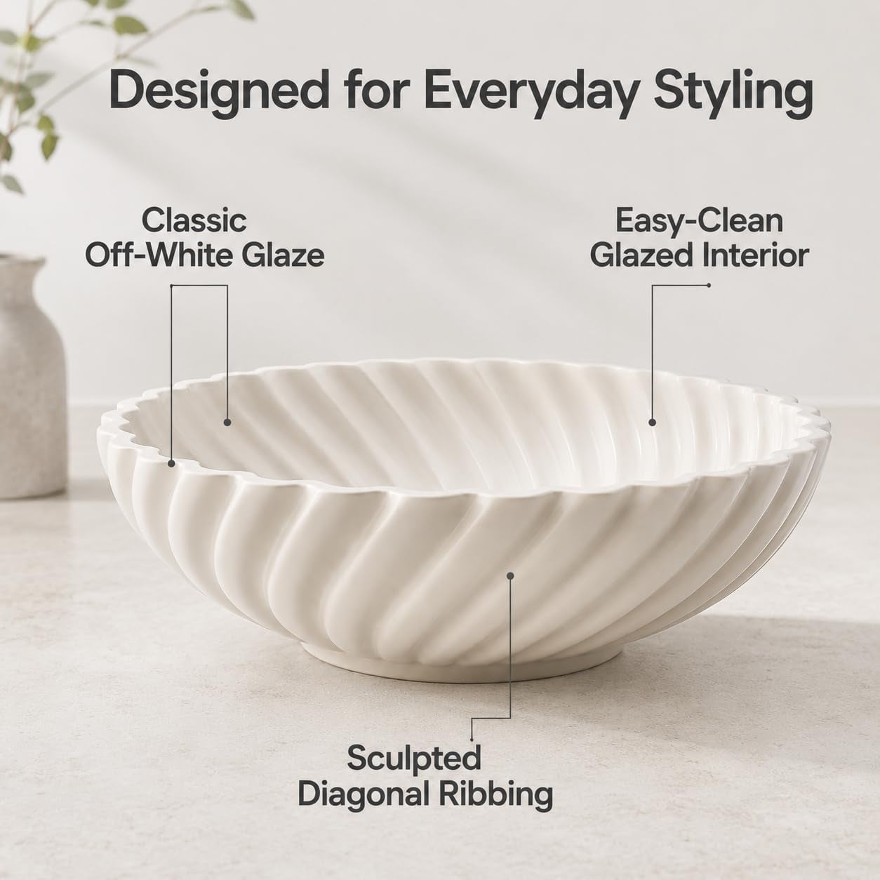 Modern Ceramic Decorative Bowl | Large Fruit & Entryway Bowl