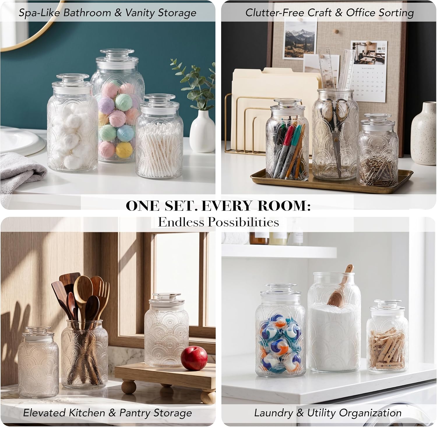 3-Piece Glass Kitchen Canister Set with Lids