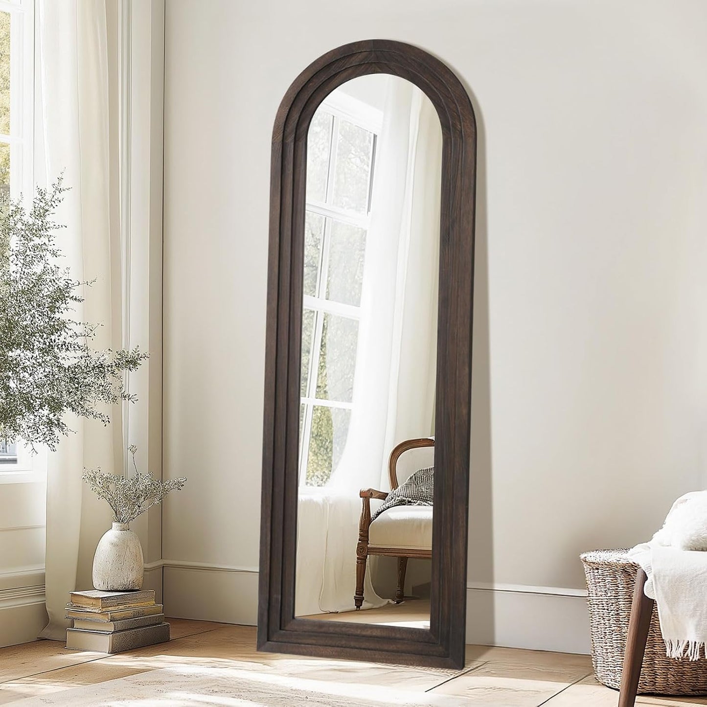 Rustic Arched Full-Length Wood Frame Mirror