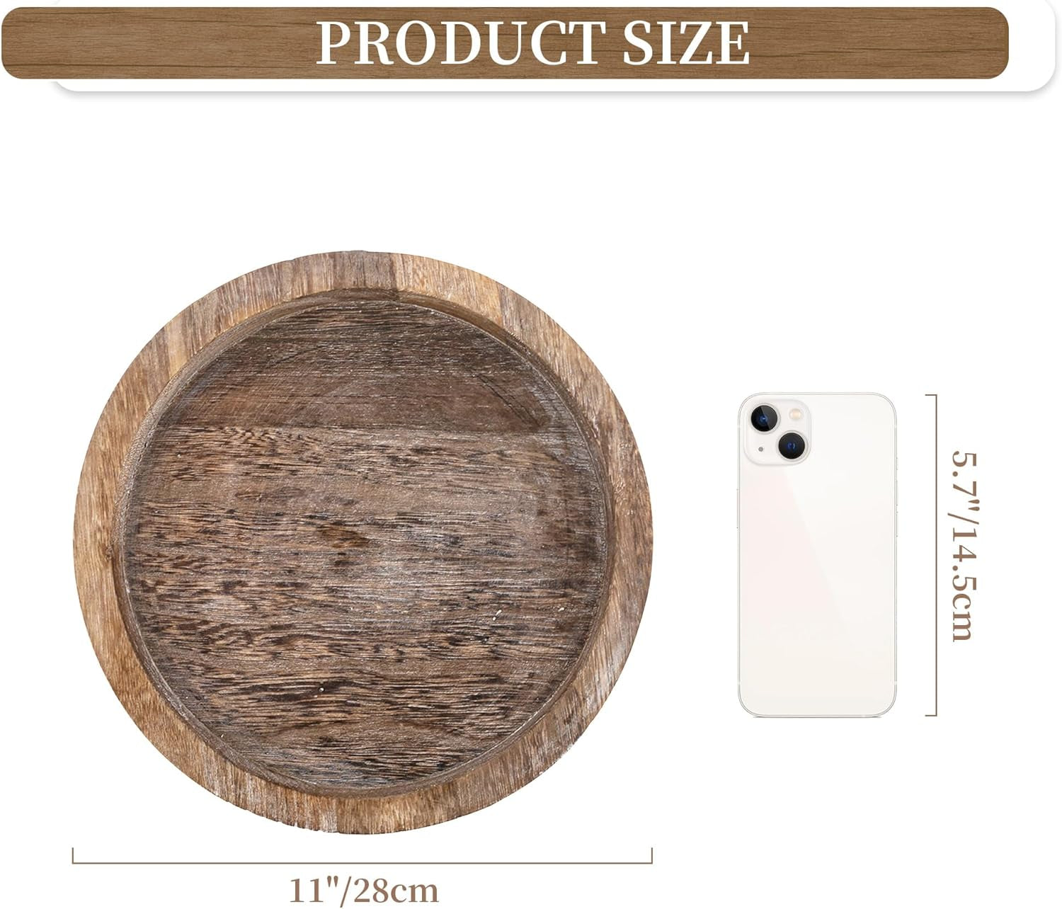 Round Wooden Decorative Tray | Rustic Farmhouse Accent Tray
