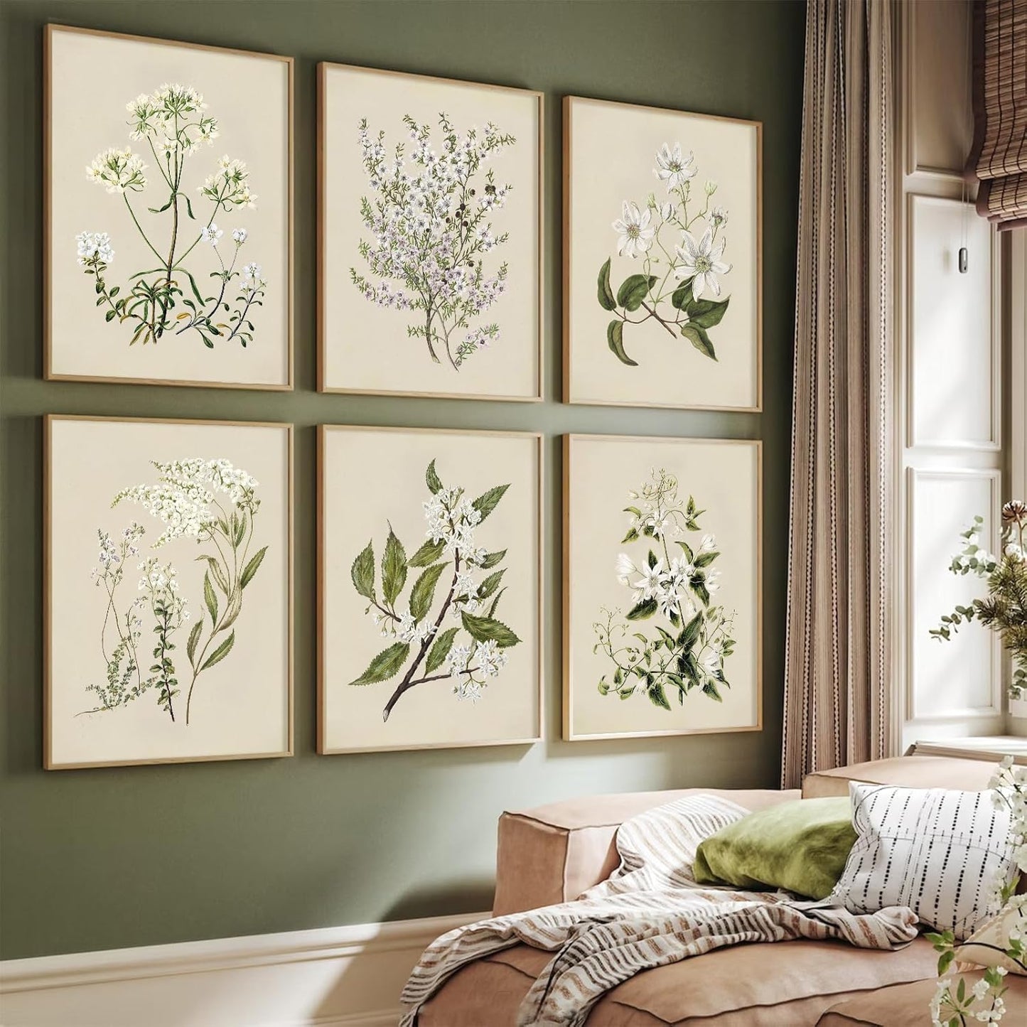 Vintage Botanical Wall Art Set | 6 Framed Neutral Floral Prints