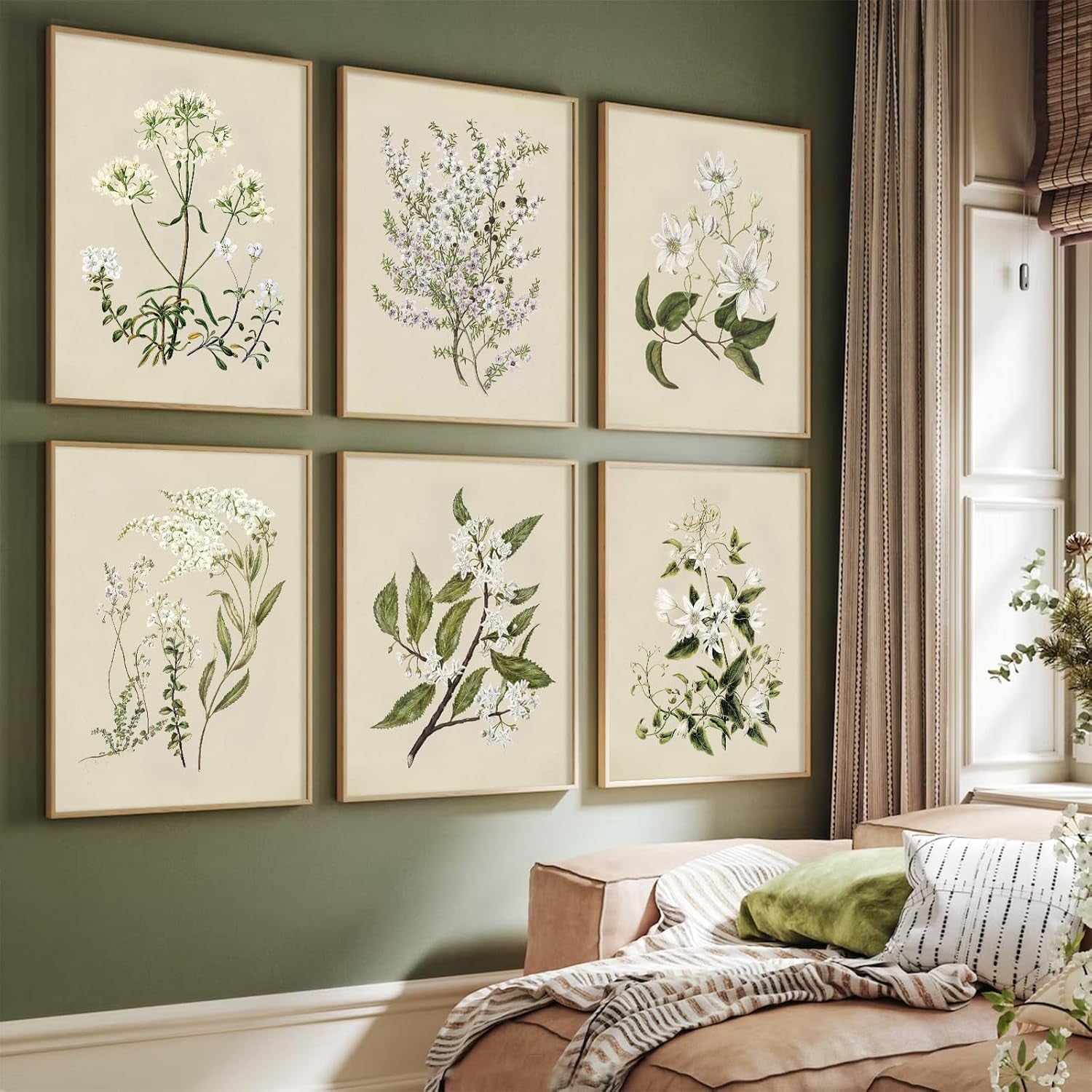 Vintage Botanical Wall Art Set | 6 Framed Neutral Floral Prints