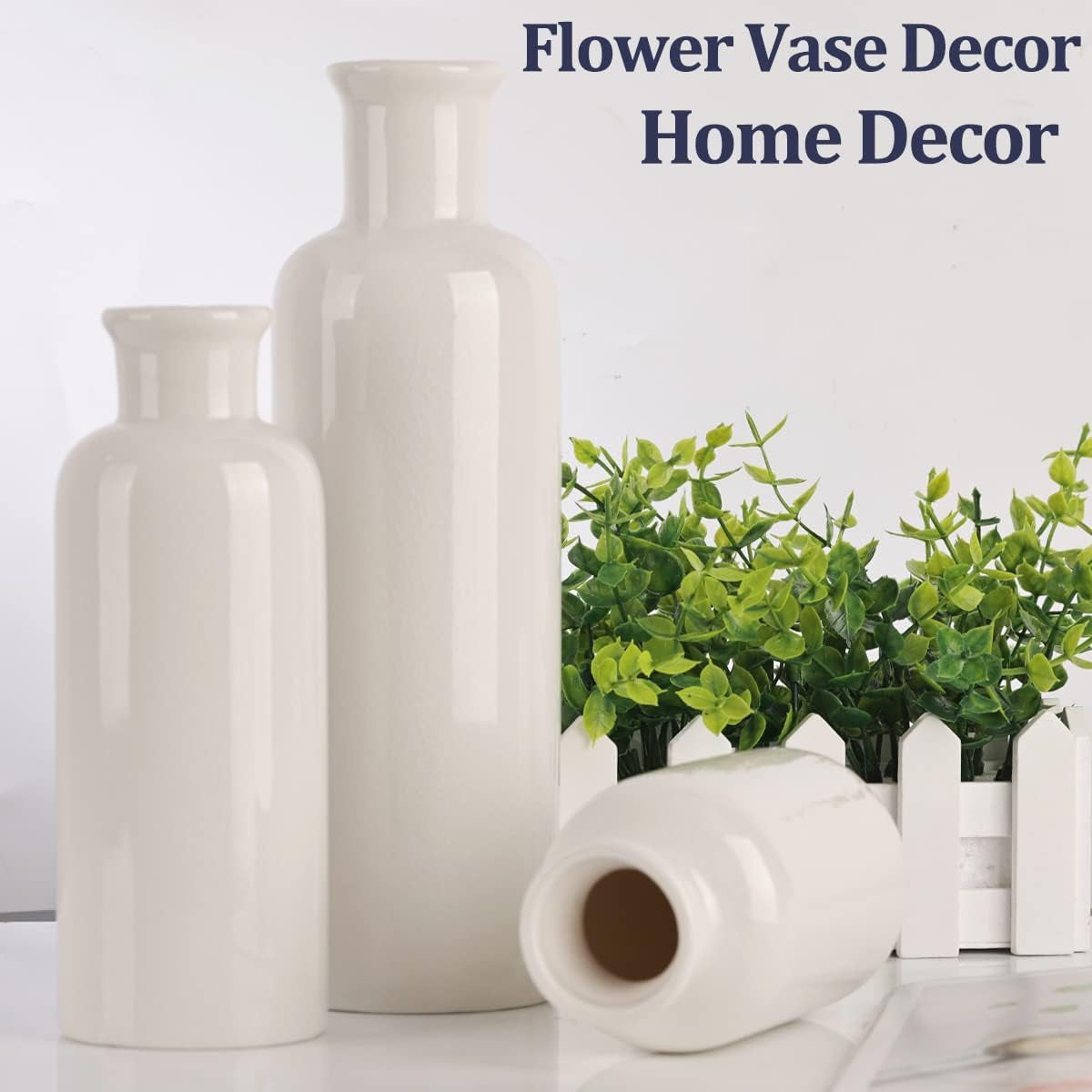 White Ceramic Vase Set – Set of 3