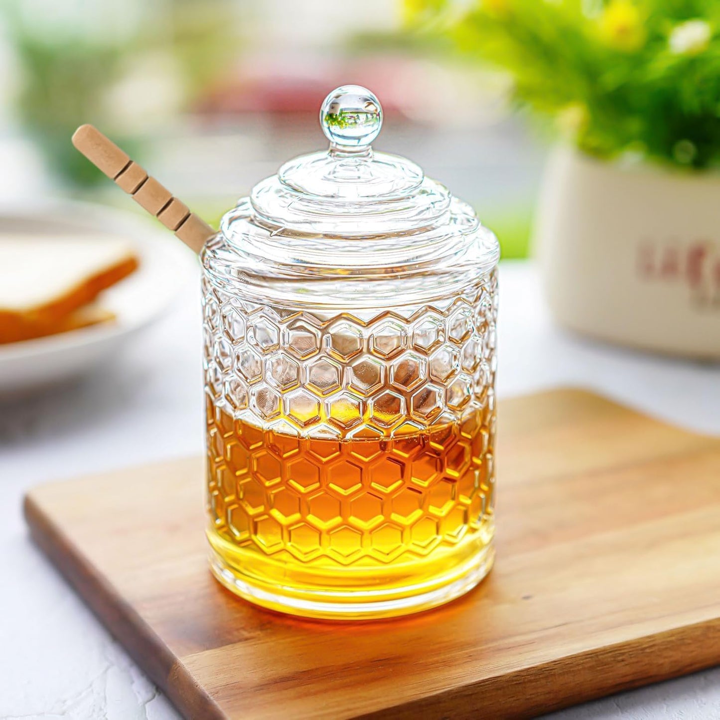Crystal Glass Honey Jar with Dipper