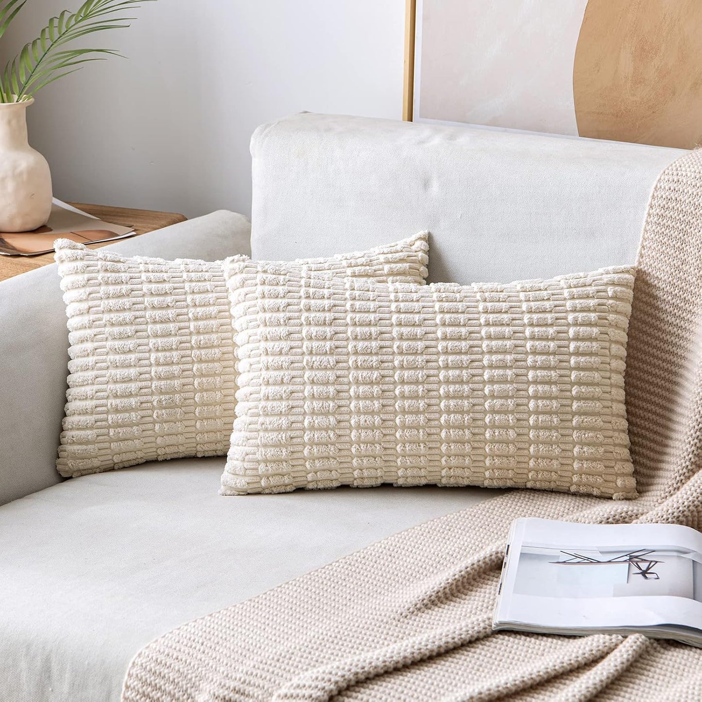 Boho Corduroy Decorative Throw Pillow Cover for Couch, Sofa & Bed