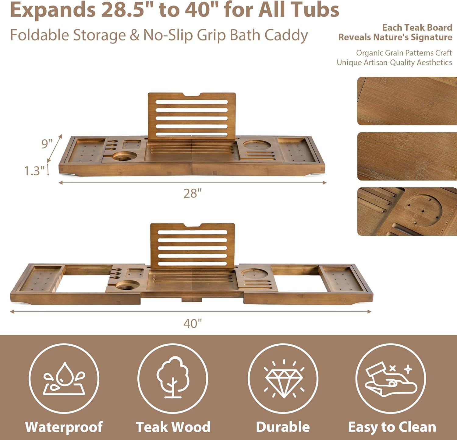 Expandable Bamboo Bathtub Caddy Tray