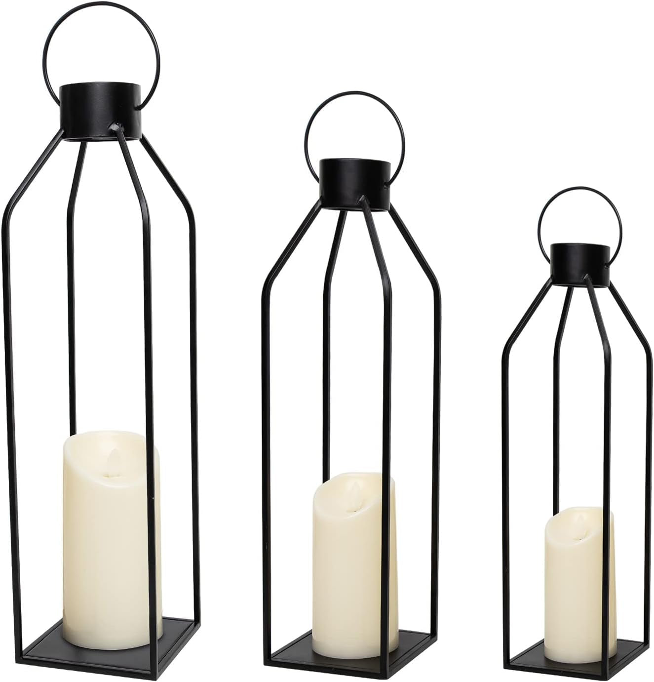 Modern Gold Metal Lantern Set with LED Candles – Set of 2