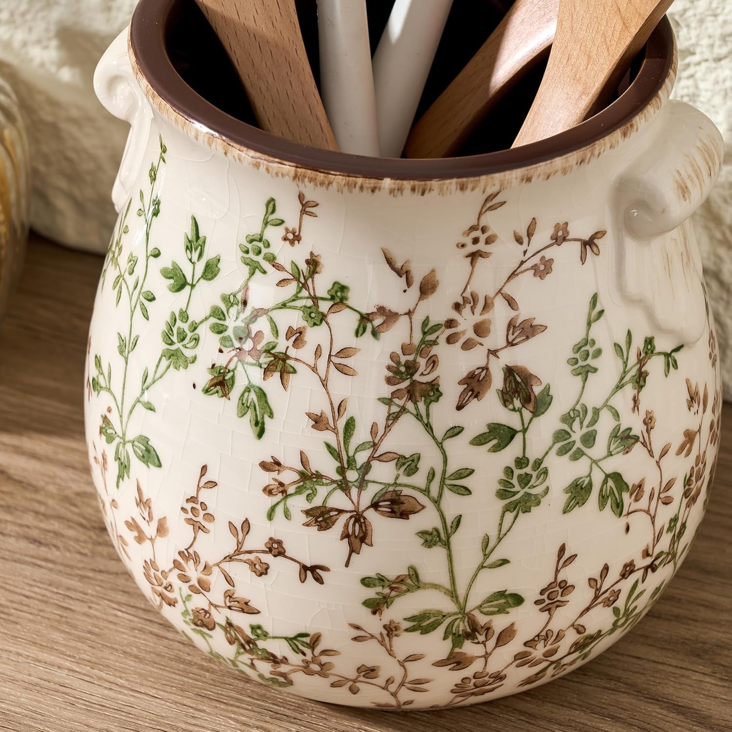 Floral Ceramic Kitchen Utensil Holder