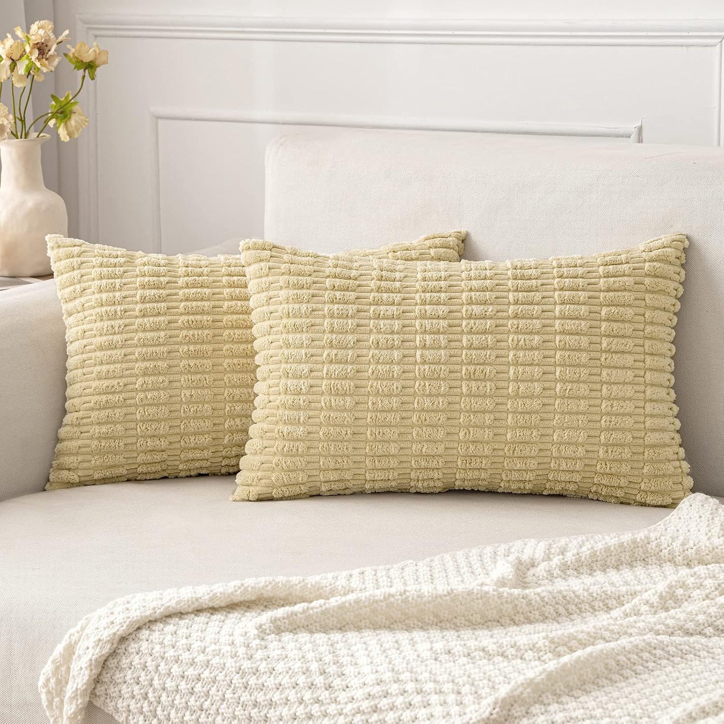 Boho Corduroy Decorative Throw Pillow Cover for Couch, Sofa & Bed
