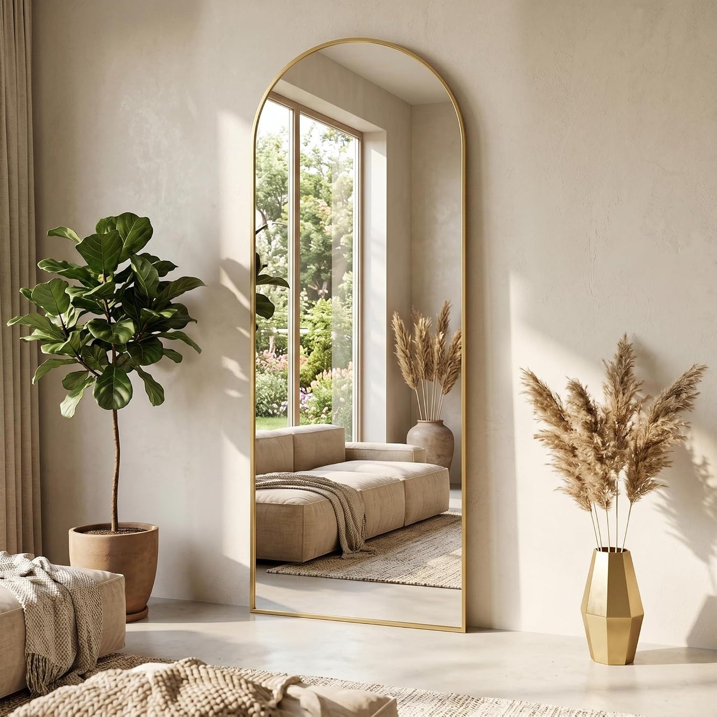 Arched Full-Length Floor Mirror | Aluminum Frame Standing, Leaning & Wall Mounted Mirror