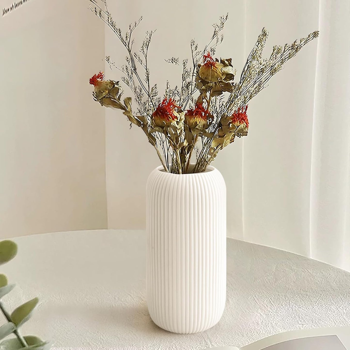 Modern Ribbed Ceramic Vase | Decorative Flower Vase for Home Décor