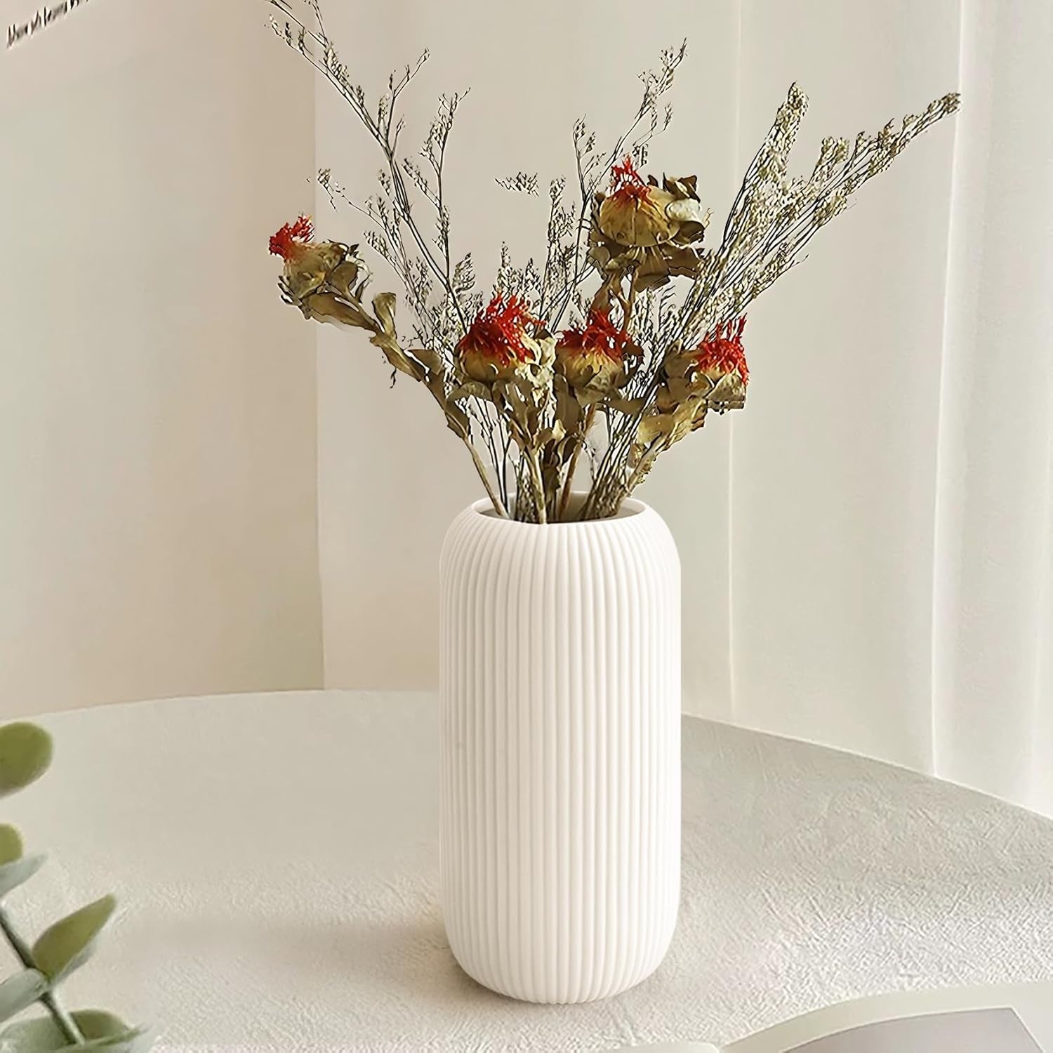 Modern Ribbed Ceramic Vase | Decorative Flower Vase for Home Décor