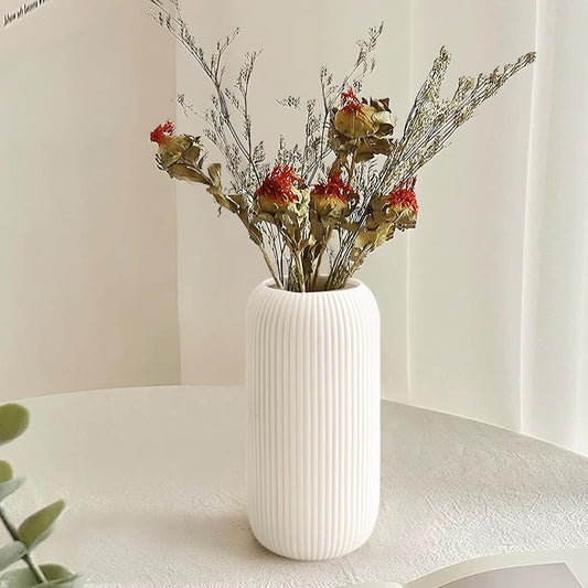 Modern Ribbed Ceramic Vase | Decorative Flower Vase for Home Décor
