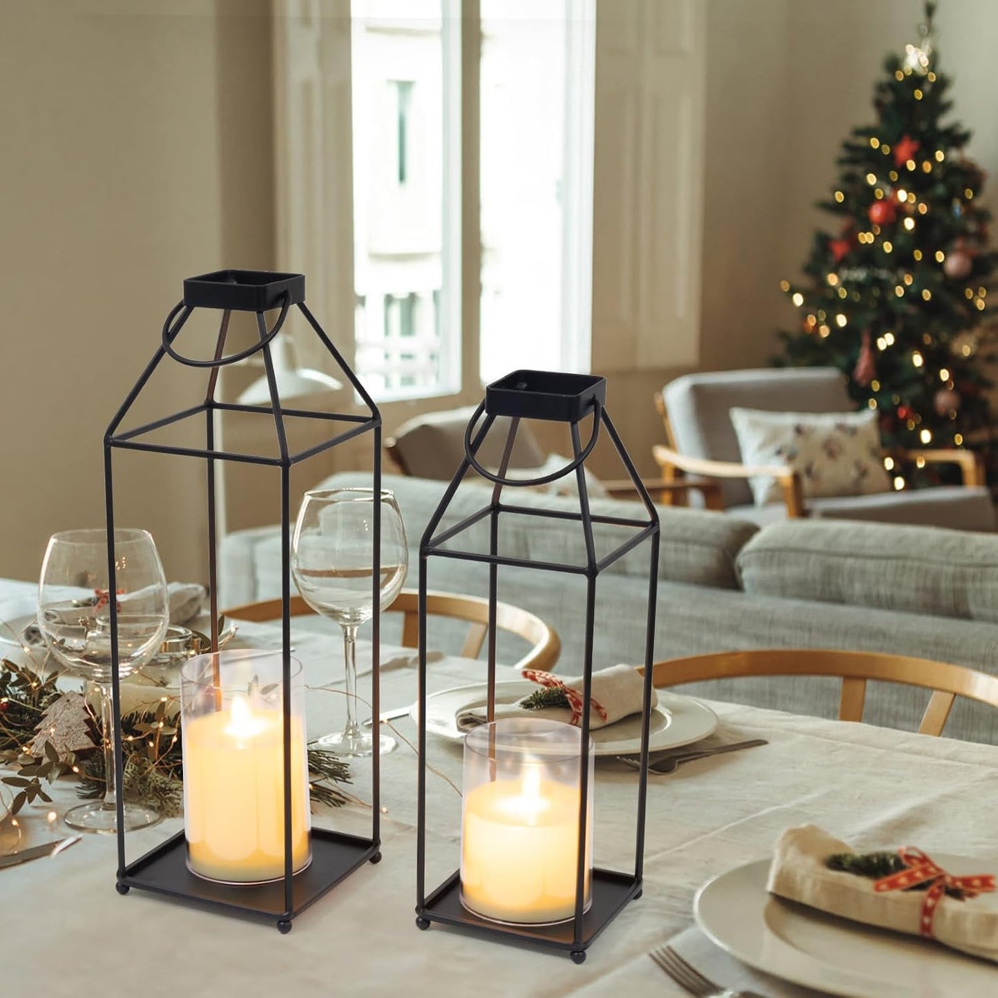 2-Piece Decorative Lantern Set with LED Candles