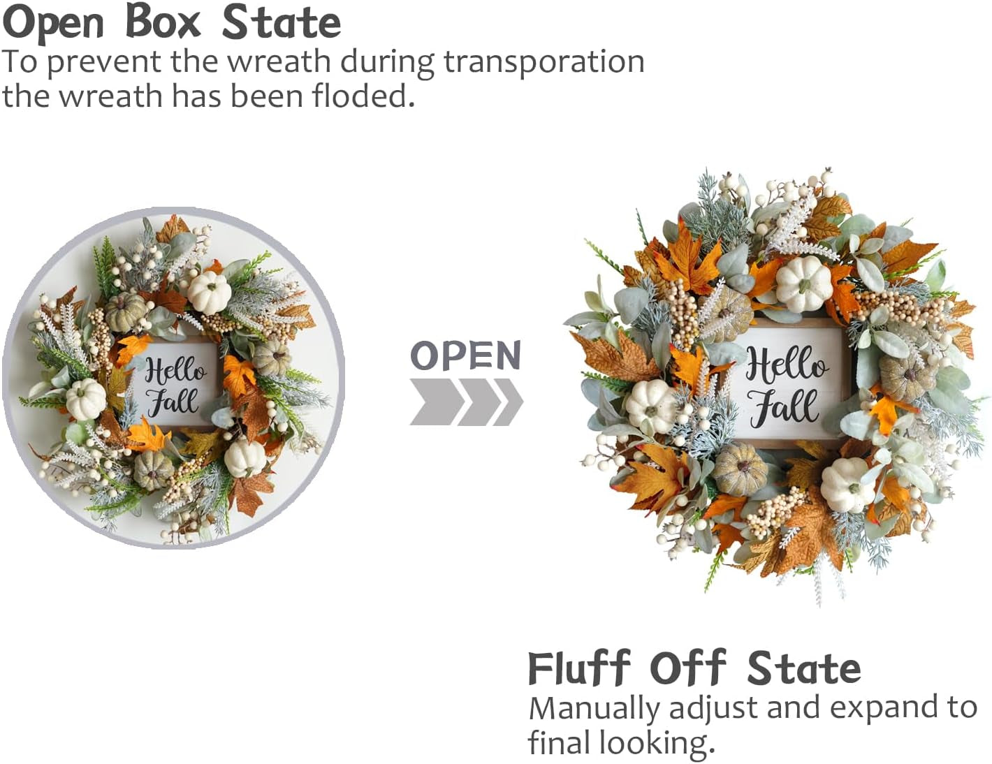 20-Inch Fall Wreath with Eucalyptus, Berries & Pumpkins