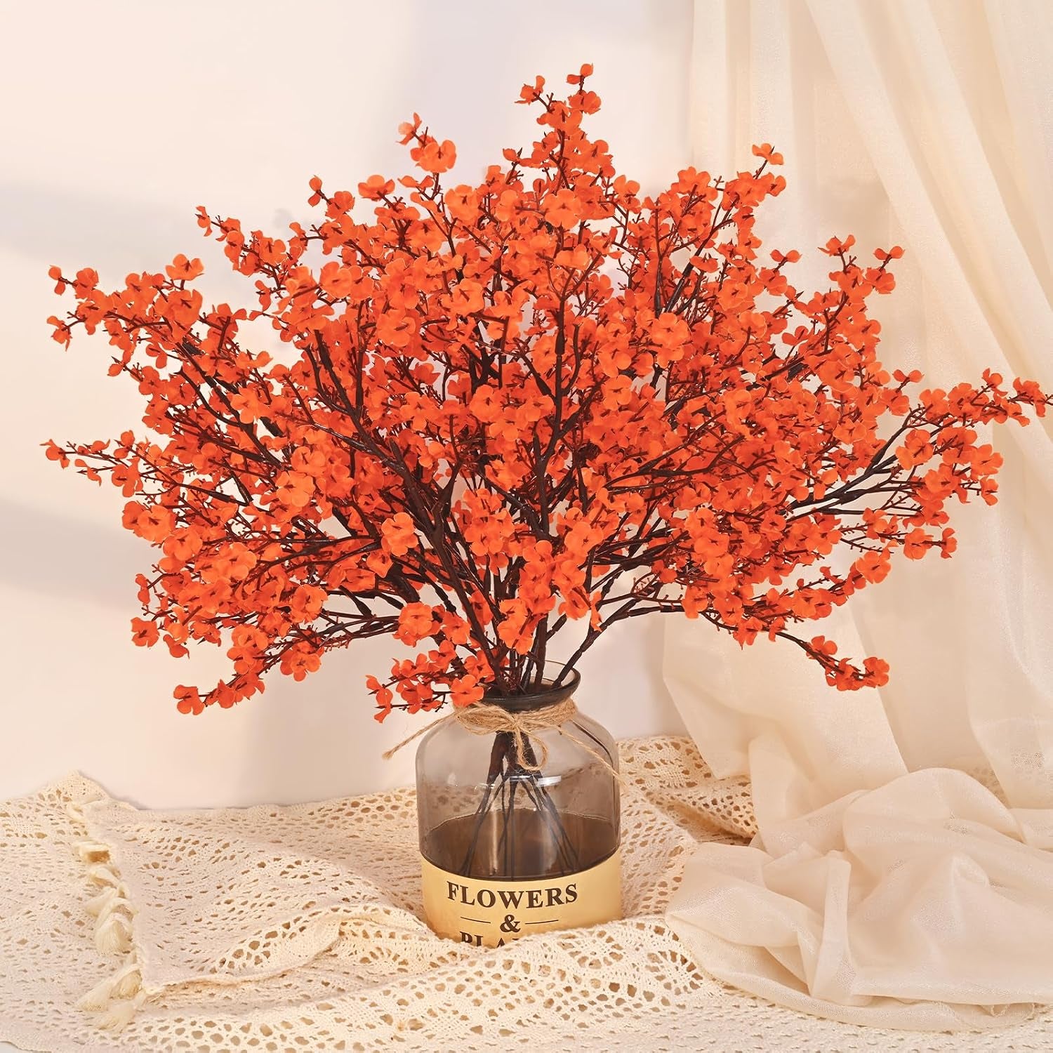 Faux Fall Baby's Breath Stems – Orange Artificial Floral Bundle (Set of 5)