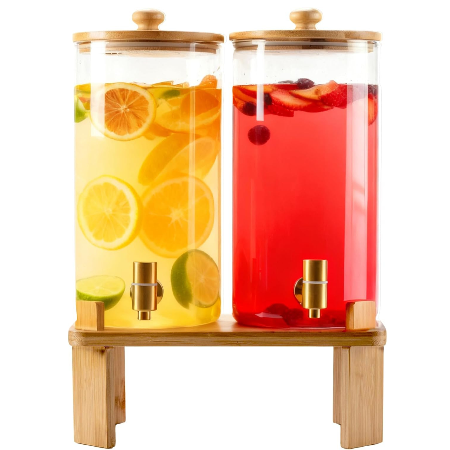 Glass Beverage Dispenser Set with Wooden Stand