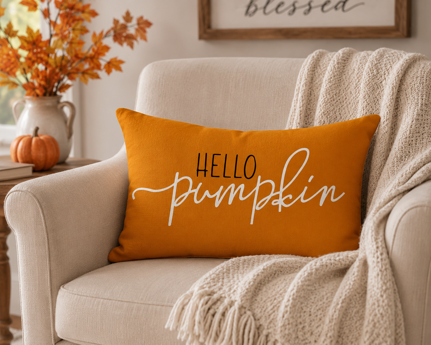 Hello Pumpkin Fall Lumbar Pillow Cover – 12" x 20"