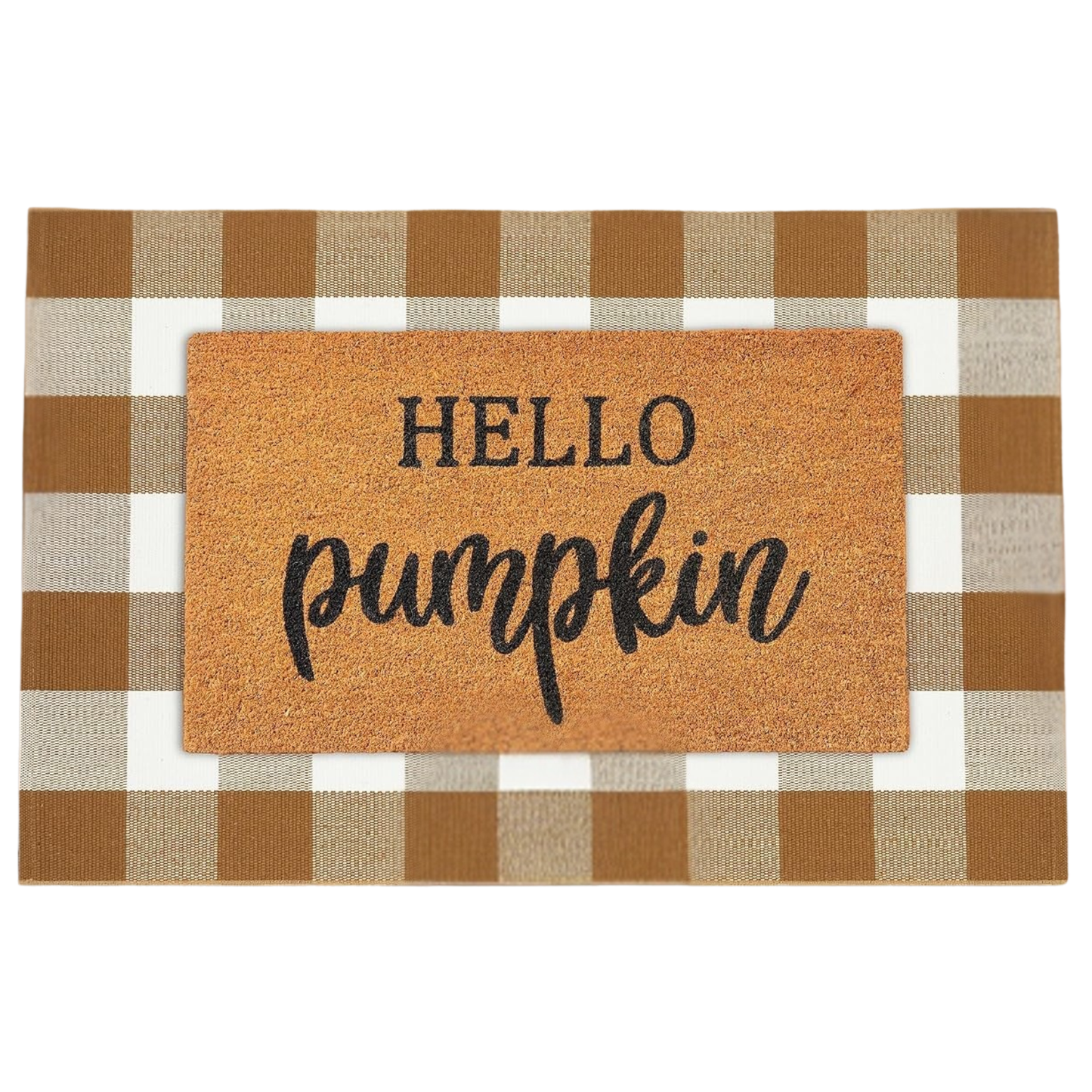 Fall Coir Welcome Mat & Plaid Rug Set