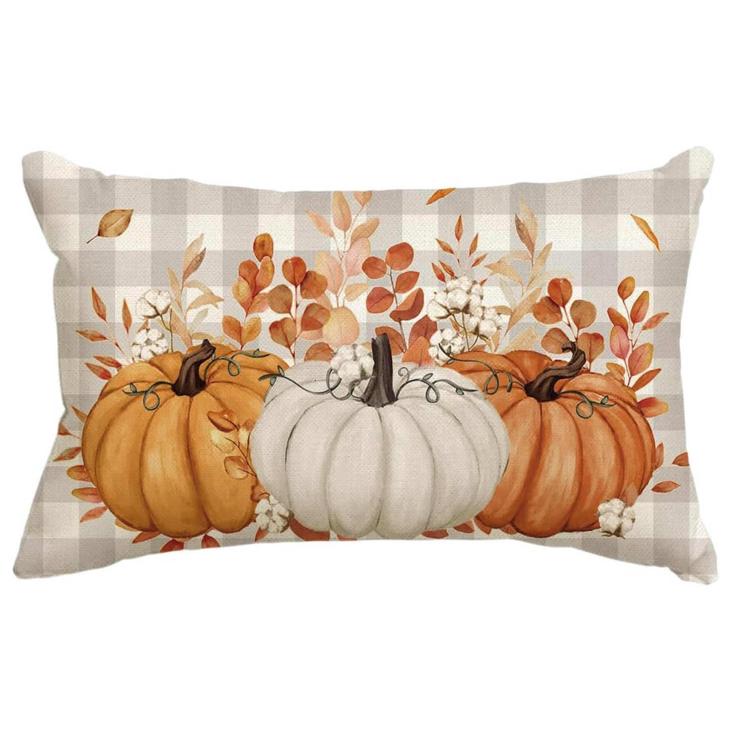 Fall Pumpkin Plaid Throw Pillow Cover – 12" x 20"