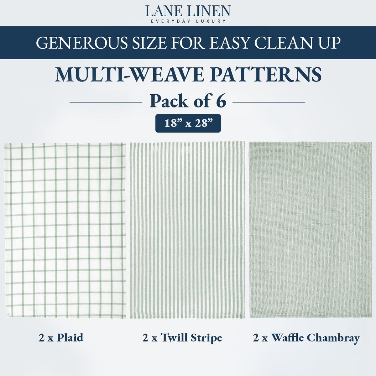 Dimensions and specifications for the six-piece cotton kitchen towel set