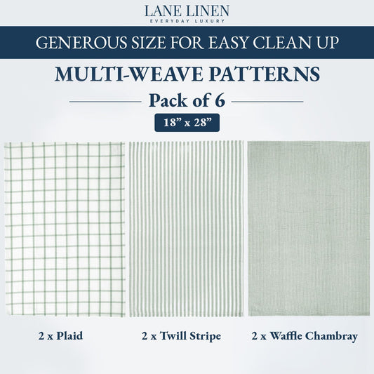Dimensions and specifications for the six-piece cotton kitchen towel set