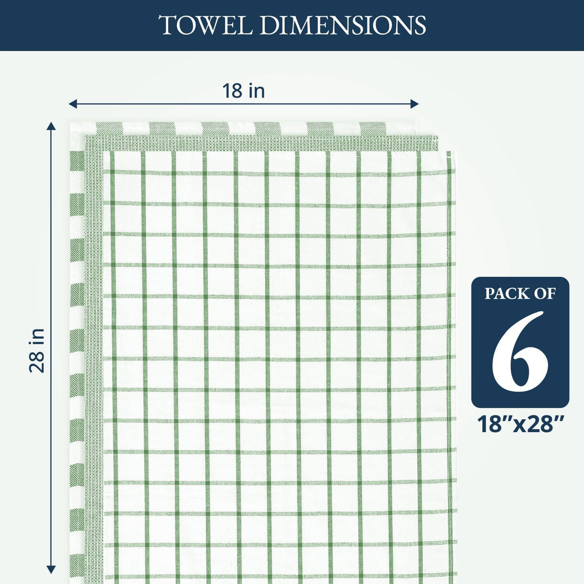 Assorted striped and textured cotton kitchen towels included in the six-piece set