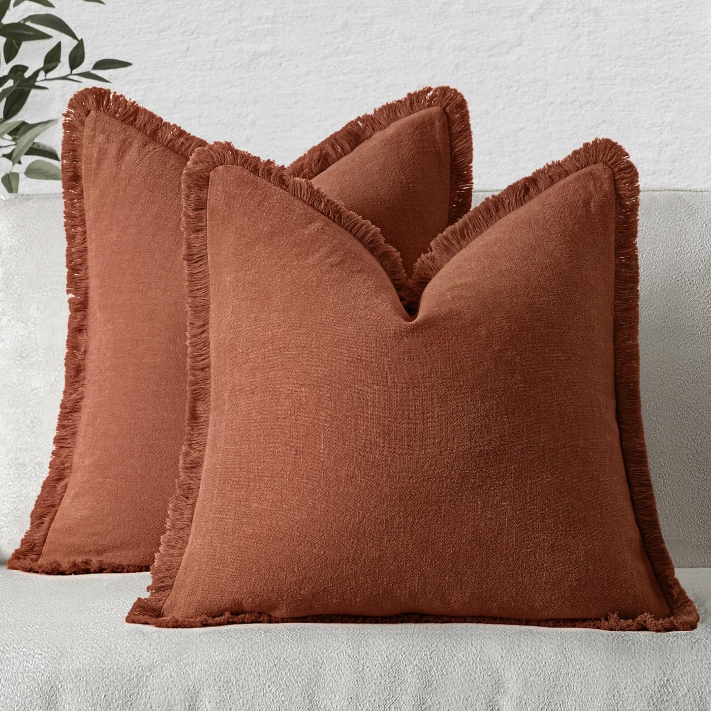 Boho Linen Fringe Pillow Covers