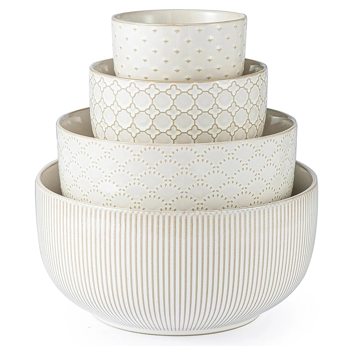Embossed Farmhouse Ceramic Mixing Bowls Set of 4