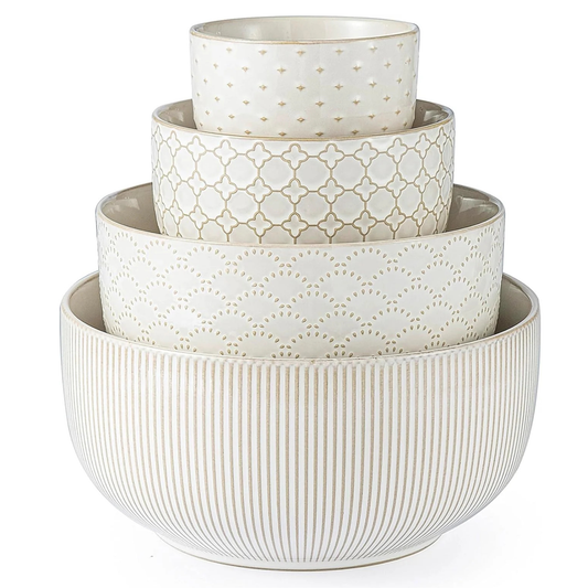 Embossed Farmhouse Ceramic Mixing Bowls Set of 4