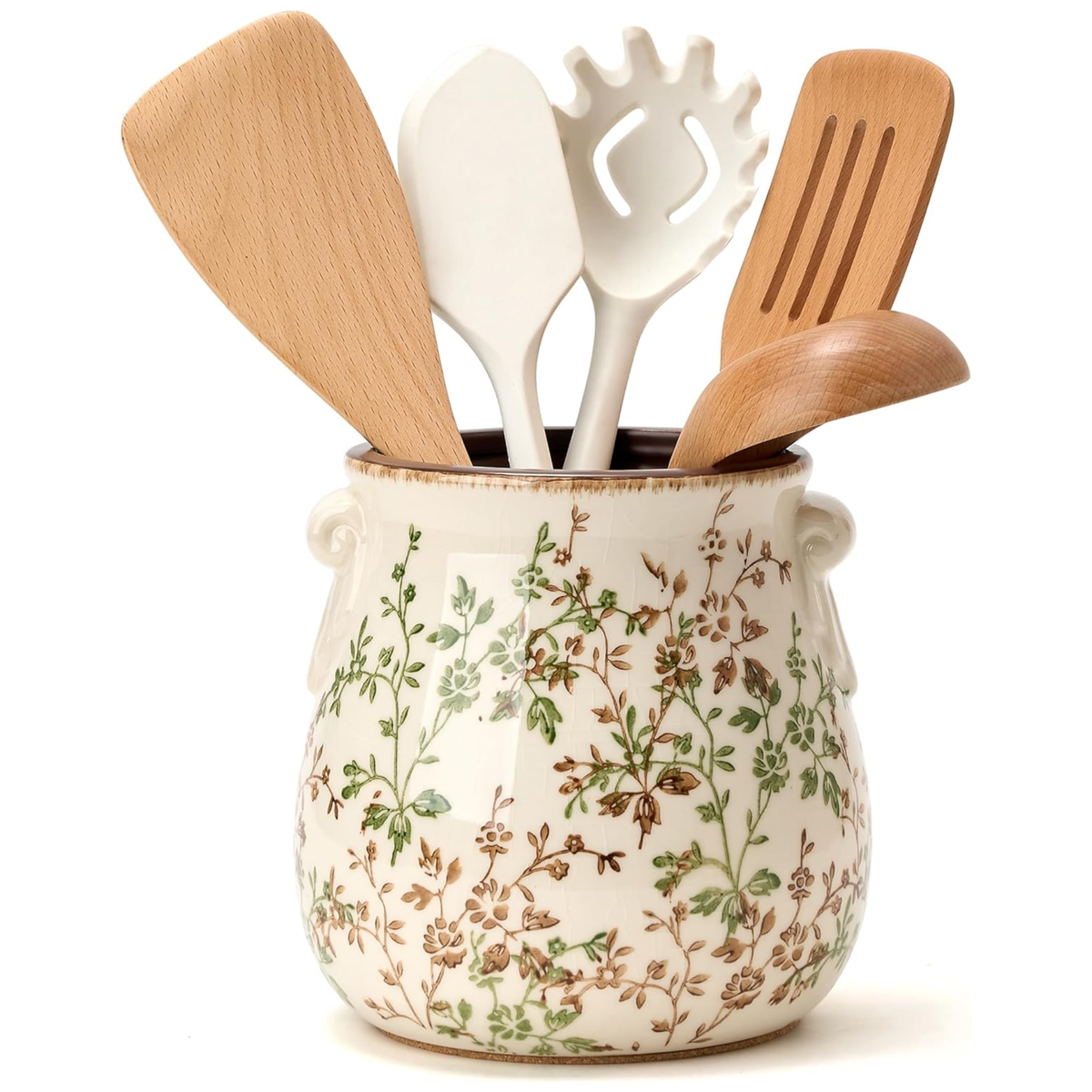Floral Ceramic Kitchen Utensil Holder