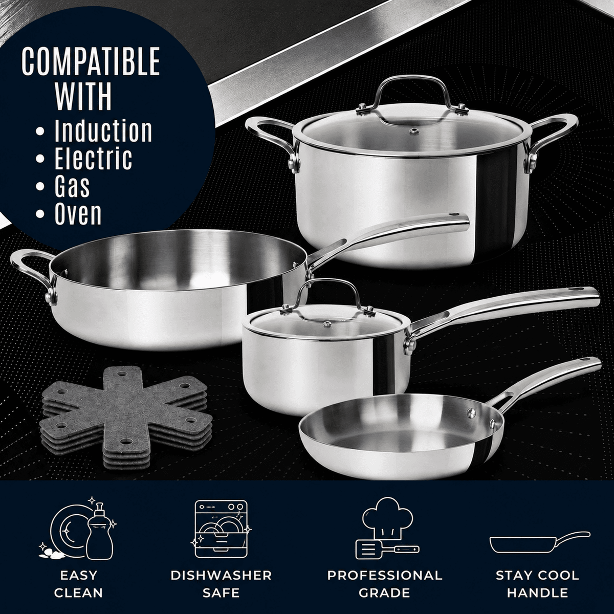 10-Piece Tri-Ply Stainless Steel Cookware Set