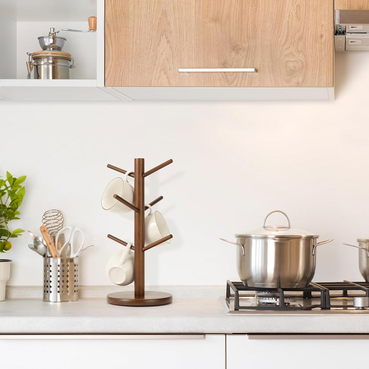 Acacia Wood Mug Holder Tree with 6 Hooks