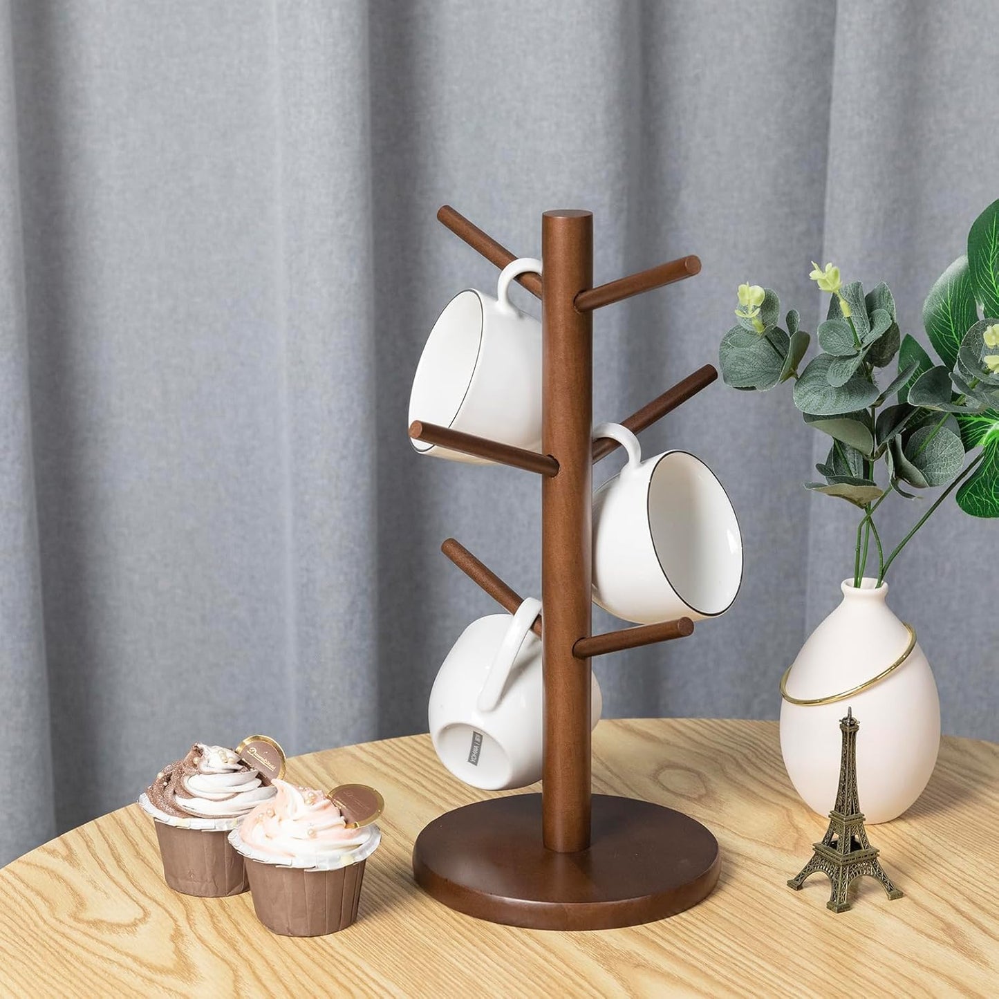 Acacia Wood Mug Holder Tree with 6 Hooks
