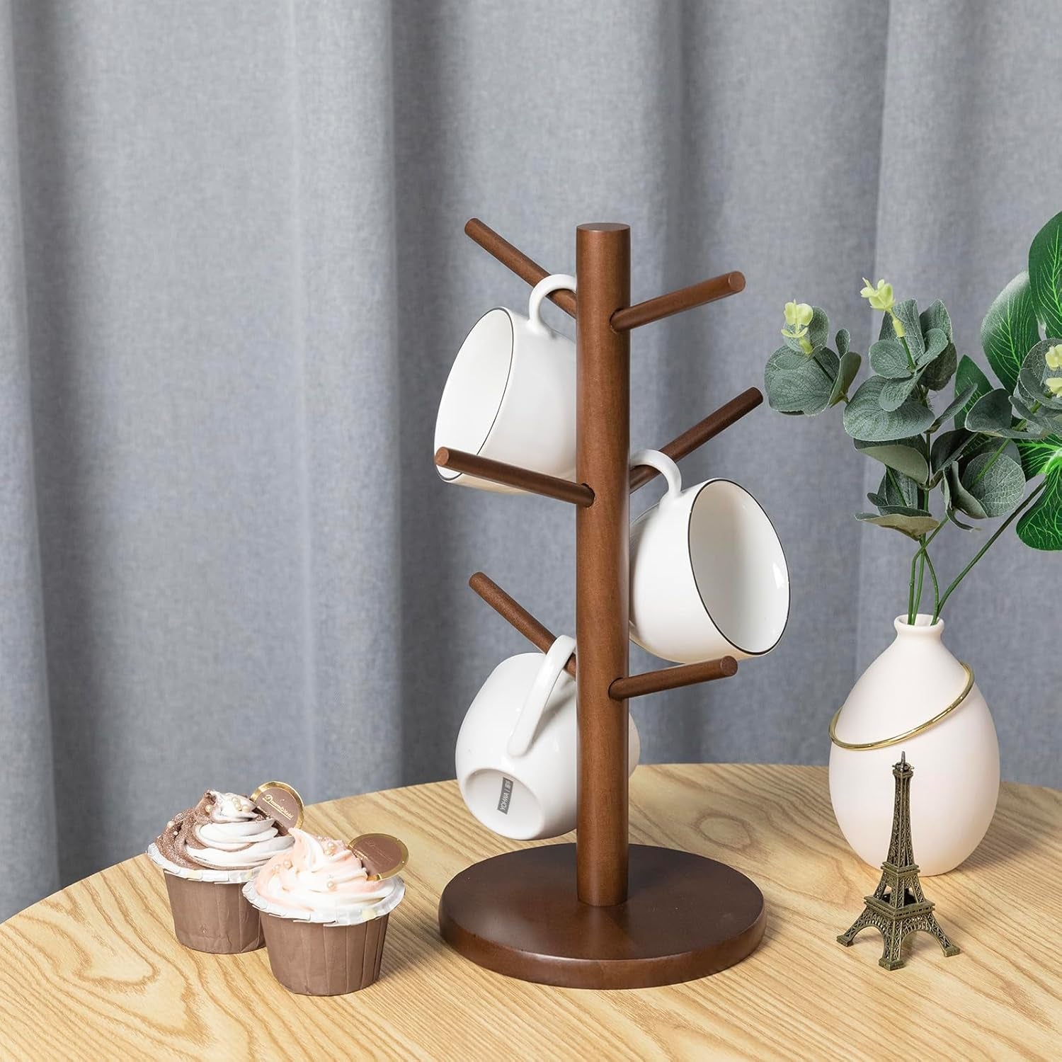 Acacia Wood Mug Holder Tree with 6 Hooks