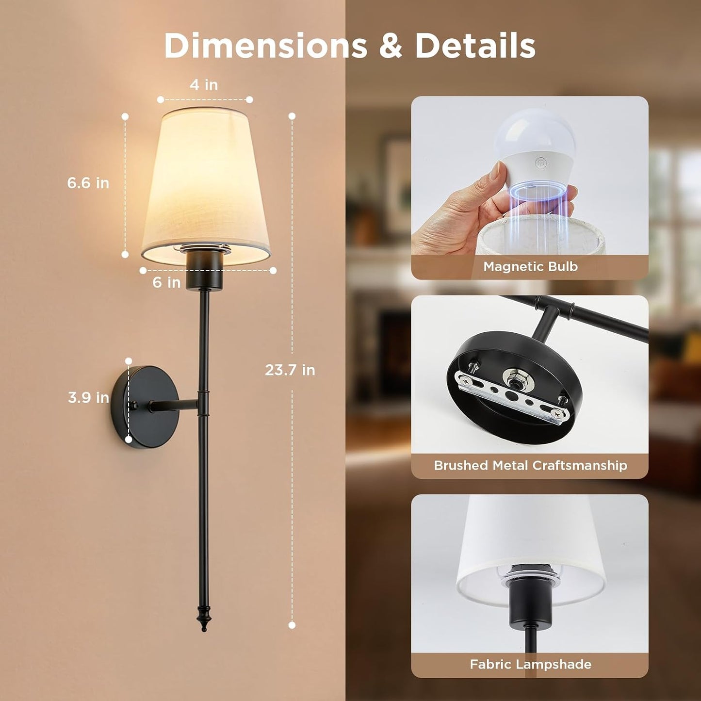 Rechargeable Wall Sconce Set | Set of 2 Wireless LED Wall Lights